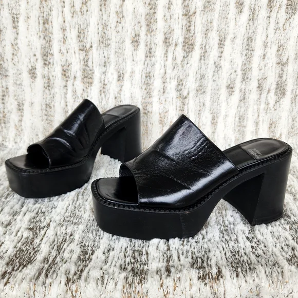 Jeffrey Campbell "Concert Platform Mule" Sandal Black Leather | Women's Size 10 - Picture 2 of 13